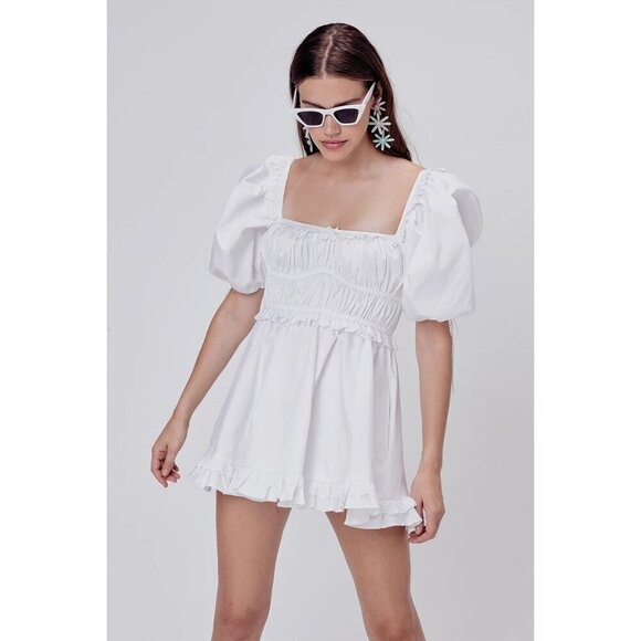 For Love & Lemons Jackson Mini Dress in Ivory X-Small New Womens Poplin - Picture 17 of 17